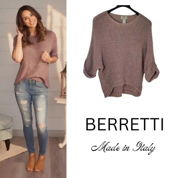 Berretti Open Knit Sweater Blush/Mauve  Metallic Specks OS - Picture 1 of 14